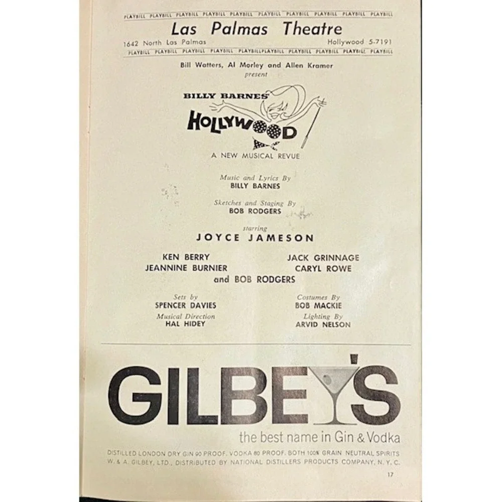 Vintage 1960's Playbill Hollywood ( Billy Barnes ) Las Palmas Theatre
